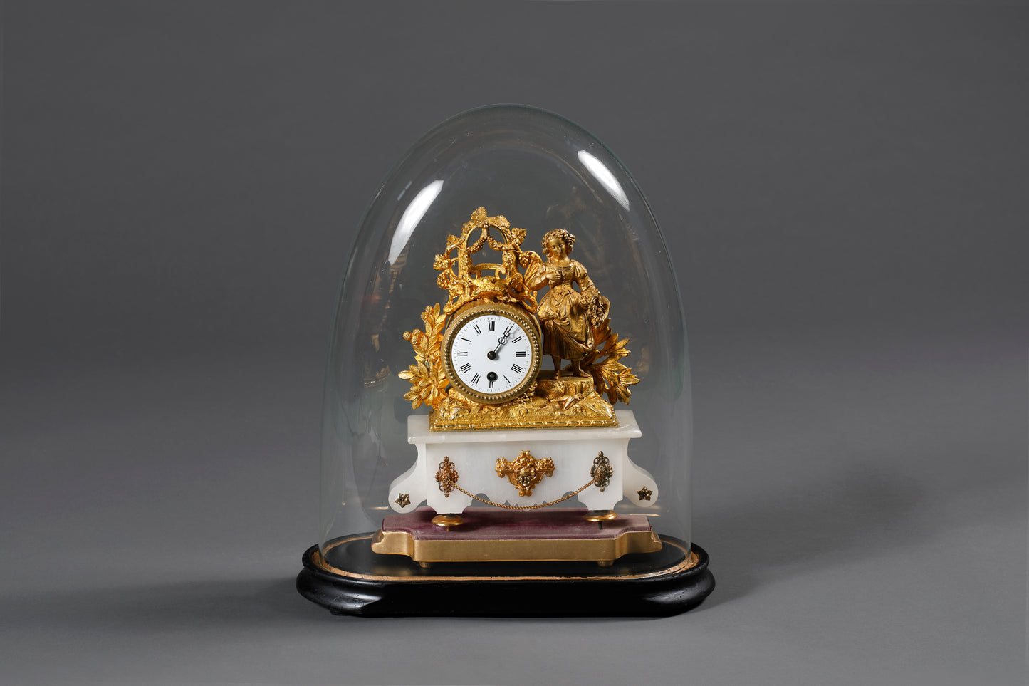 法國｜玻璃罩古董座鐘（五天鐘）