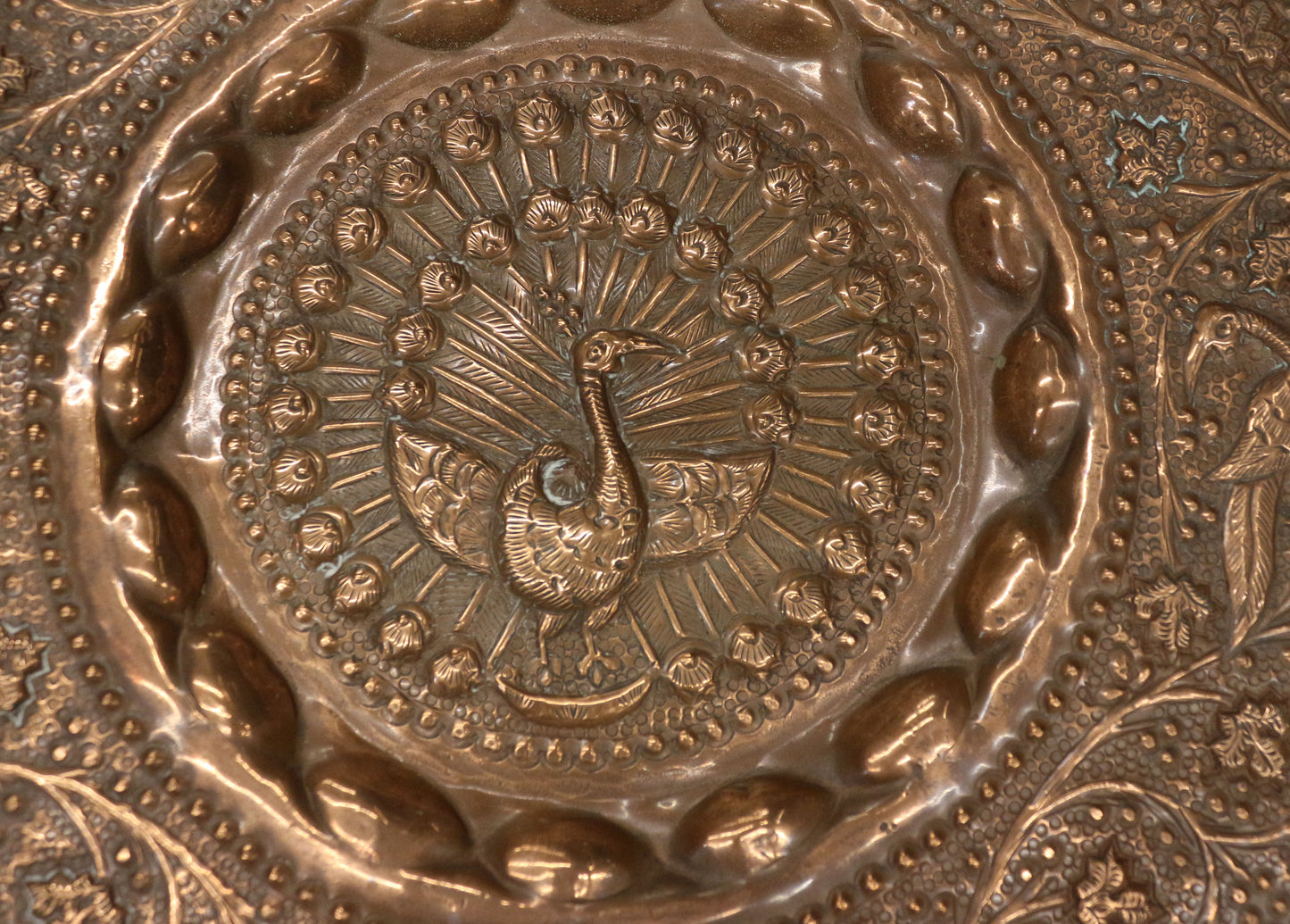 英國｜古董黃銅裝飾盤＿孔雀